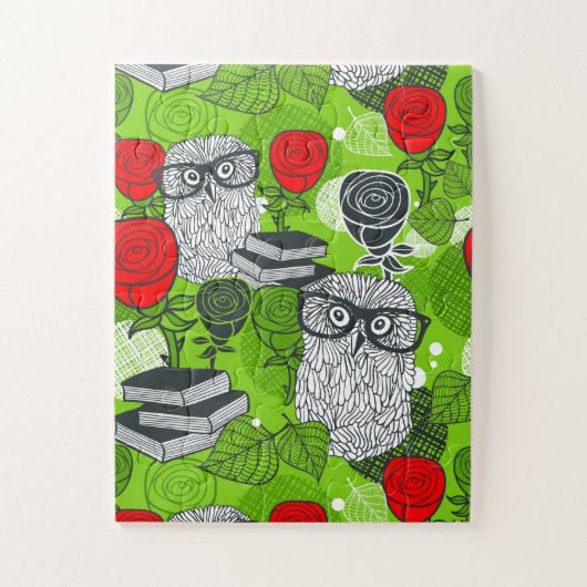 Owl in rode rozen legpuzzel (Verticaal)