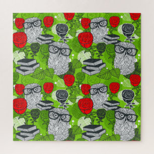 Owl in rode rozen legpuzzel