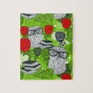 Owl in rode rozen legpuzzel