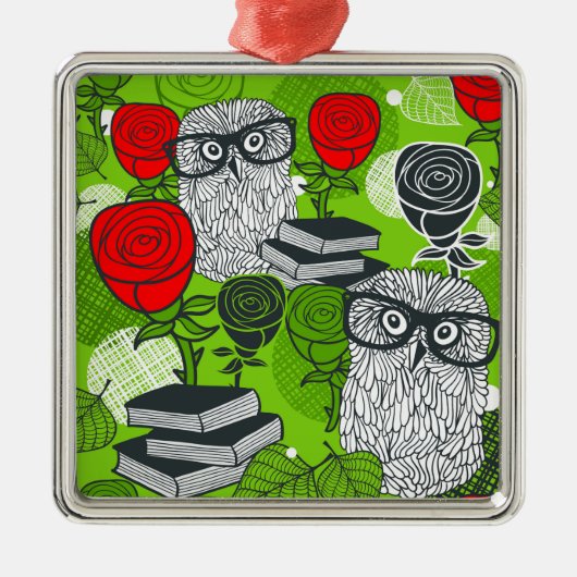 Owl in rode rozen metalen ornament (Voorkant)