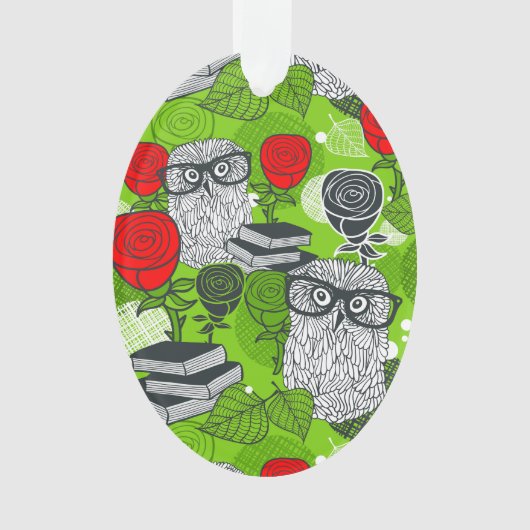 Owl in rode rozen ornament (voorkant)