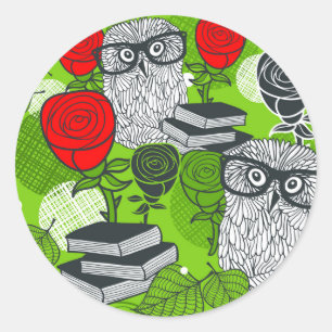 Owl in rode rozen ronde sticker