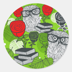 Owl in rode rozen ronde sticker