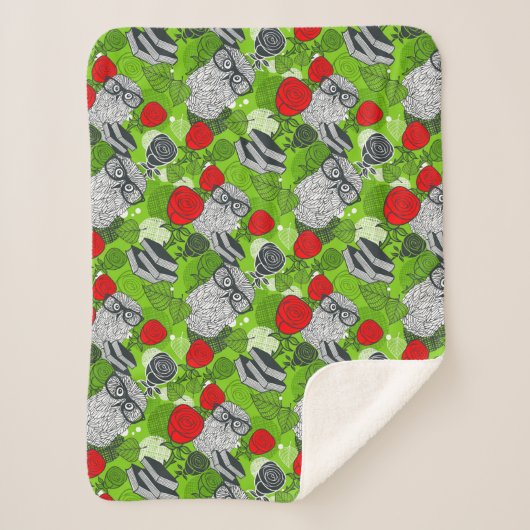 Owl in rode rozen sherpa deken (Voorkant)