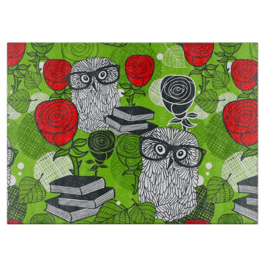 Owl in rode rozen snijplank (Voorkant)