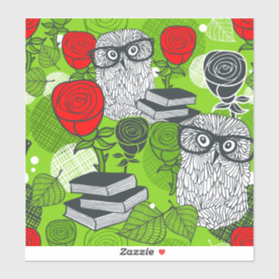 Owl in rode rozen sticker