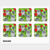 Owl in rode rozen vierkante sticker (Vel)