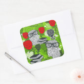 Owl in rode rozen vierkante sticker (Envelop)