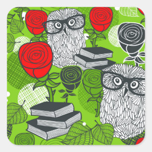 Owl in rode rozen vierkante sticker