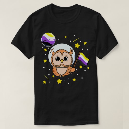 Owl in Ruimte Nonbinary Pride T-shirt (Design voorkant)