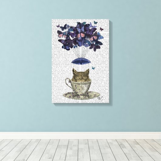 Owl in Teacup Canvas Afdruk (Insitu (Houten vloer))