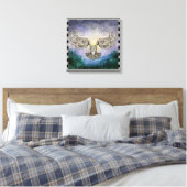 Owl in vlucht over het dennenbos op zonsopgang canvas afdruk (Insitu (Slaapkamer))