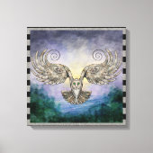 Owl in vlucht over het dennenbos op zonsopgang canvas afdruk (Voorkant)