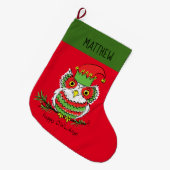 Owl Kerstmis Cute Funny Holiday Grote Kerstsok (Voorkant (Hangend))