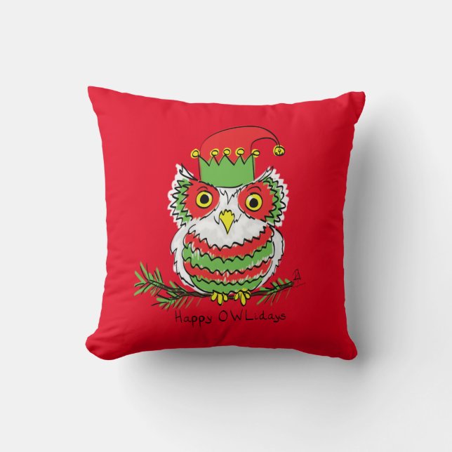 Owl Kerstmis Cute Funny Holiday Kinder Kussen (Voorkant)