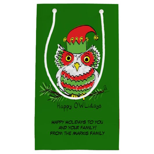 Owl Kerstmis Cute Funny Holiday Klein Cadeauzakje (Voorkant)