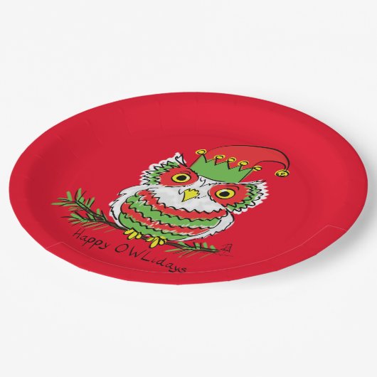 Owl Kerstmis Cute Funny Holiday Papieren Bordje (Gekanteld)