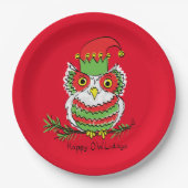 Owl Kerstmis Cute Funny Holiday Papieren Bordje (Voorkant)