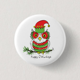 Owl Kerstmis Cute Funny Holiday Ronde Button 3,2 Cm