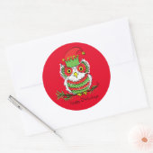 Owl Kerstmis Cute Funny Holiday Ronde Sticker (Envelop)