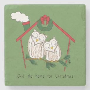 Owl Kerstmis Cute Funny Holiday Stenen Onderzetter