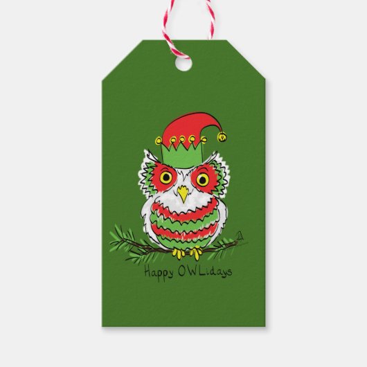 Owl Kerstmis Cute Funny Kinder Cadeaulabel (Voorkant)
