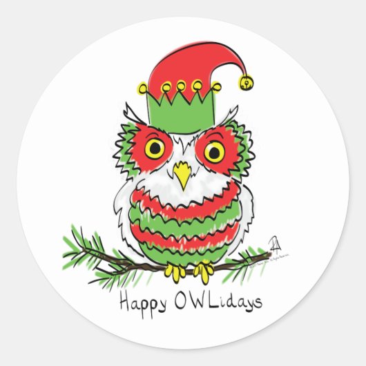 Owl Kerstmis Cute Funny Kinder Ronde Sticker (Voorkant)