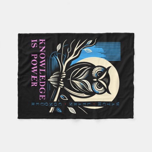 Owl - Knowledge Is Wer - Wisdom Owl Design Fleece Deken (Voorkant (Horizontaal))