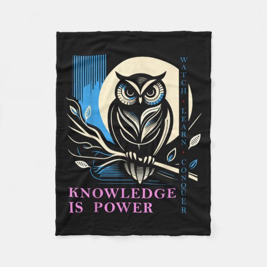 Owl - Knowledge Is Wer - Wisdom Owl Design Fleece Deken (Voorkant)