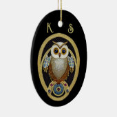 Owl - Kunst Deco-motief van 1930 - twee initialen Keramisch Ornament (Rechts)