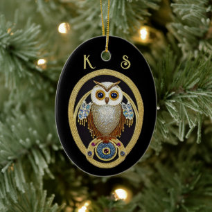  Owl - Kunst Deco-motief van 1930 - twee initialen Keramisch Ornament