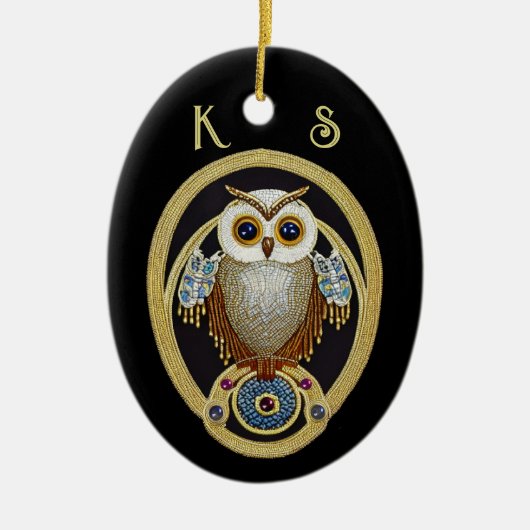  Owl - Kunst Deco-motief van 1930 - twee initialen Keramisch Ornament (Voorkant)