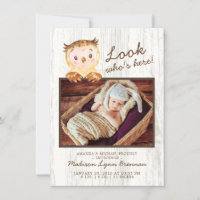 Owl Look Qui est ici Filles Photo Faire-part de na