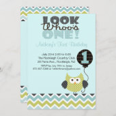 Owl Look Who's One Birthday Invitation (Devant / Derrière)