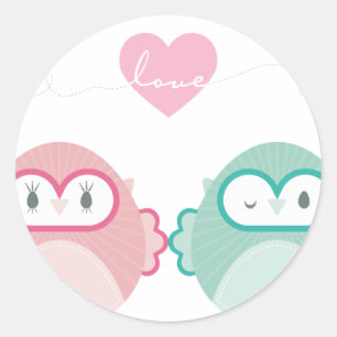 OWL LOVE:: zacht meisje + jongen Ronde Sticker