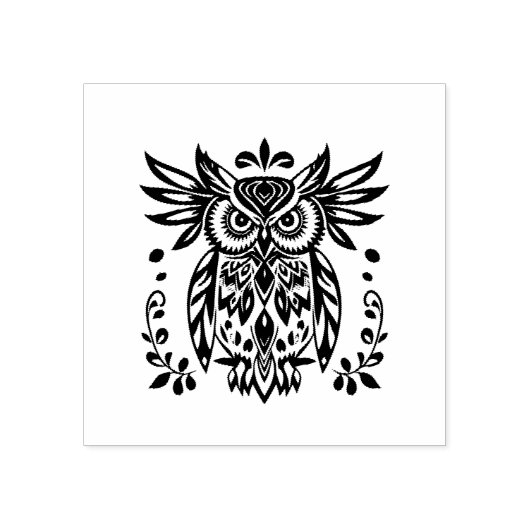 Owl Lovers Rustic Woodlands Black White Bohemian Rubberstempel (Afrduk)
