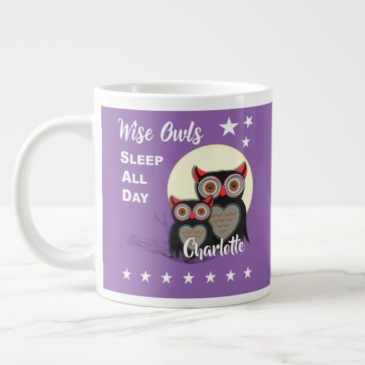 Owl Lovers Super Cute Funny Personalized Extra Grote Mok (Links)