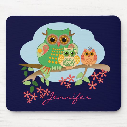 Owl mam met haar kind en naam Mousepad Muismat (Voorkant)