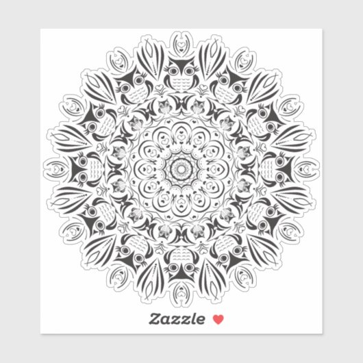 Owl mandala grote ronde sticker (Vel)