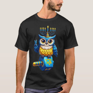 Owl Menorah Dreidel Jewish Hanukkah Womens Mens Ki T-shirt
