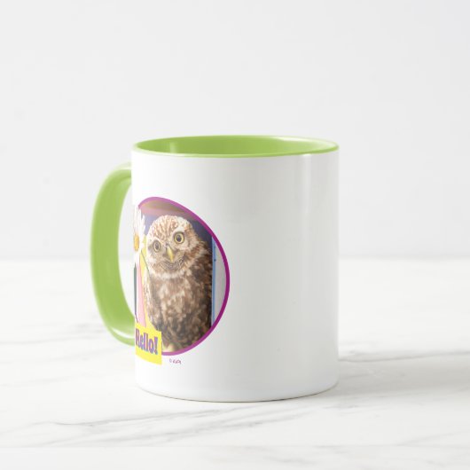 Owl met bloem in brievenbus mok (Voorkant links)