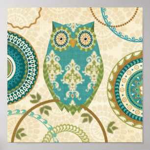 Owl met Circulaire Patronen Poster