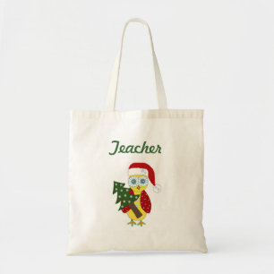 Owl met kerstboom - leraar tote bag