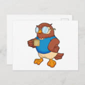 Owl met koffie-mok briefkaart (Voorkant / Achterkant)