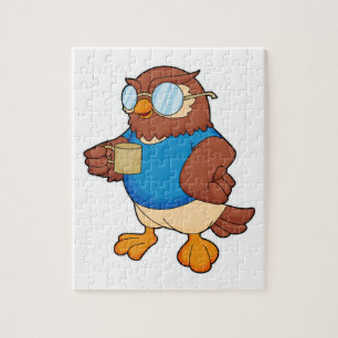 Owl met koffie-mok legpuzzel