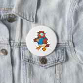 Owl met koffie-mok ronde button 7,6 cm (In situ)