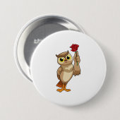 Owl met Roos Ronde Button 7,6 Cm (Voorkant /achterkant)