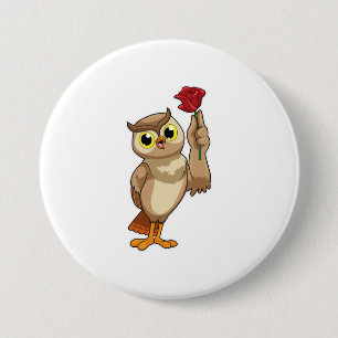 Owl met Roos Ronde Button 7,6 Cm