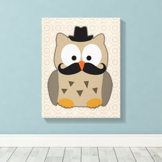 Owl met snor en Pet Canvas Afdruk (Insitu (Houten vloer))