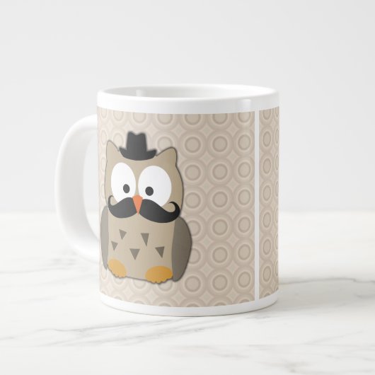 Owl met snor en Pet Jumbo Mok (Voorkant links)